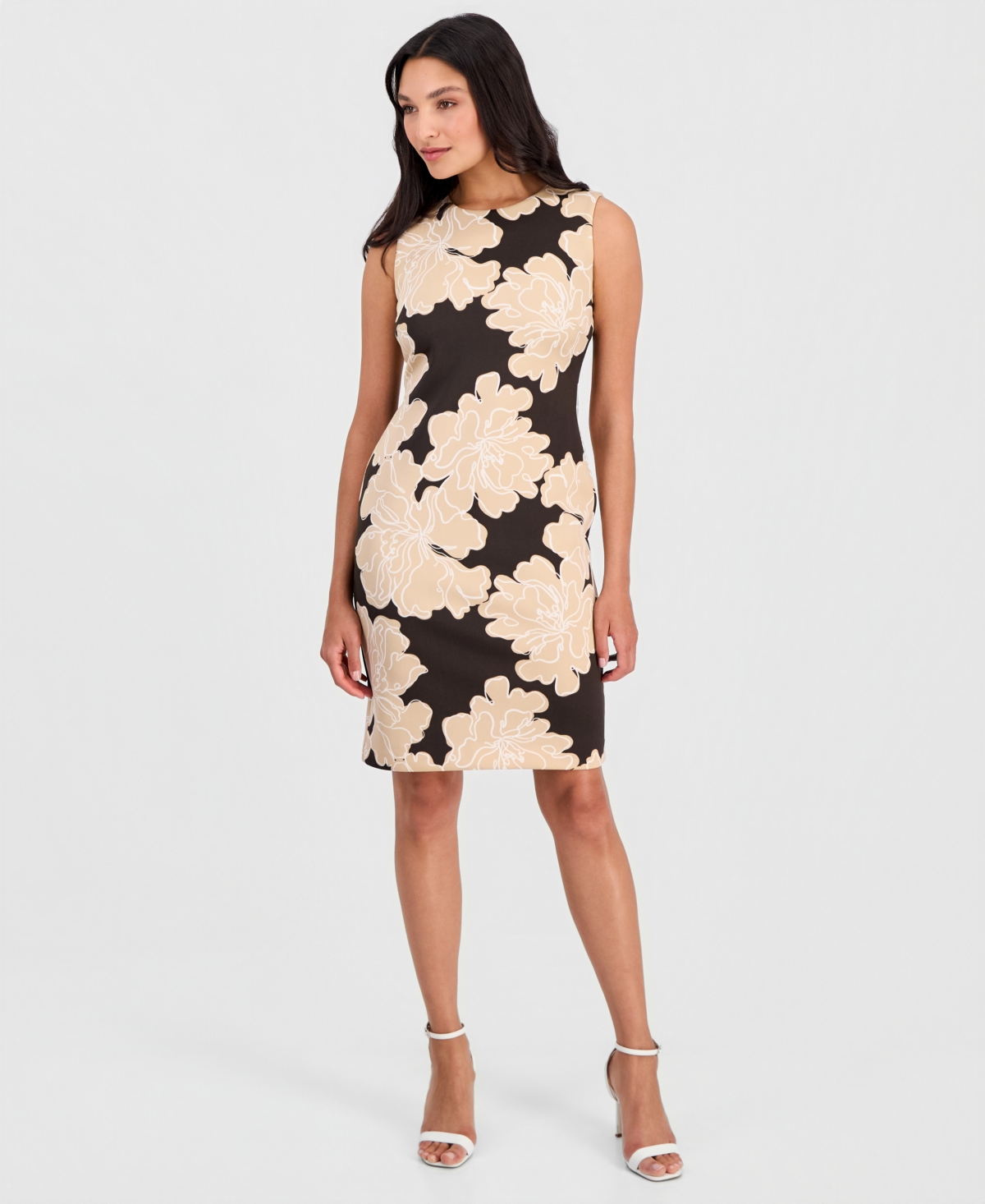 Anne Klein Women’s Printed Sleeveless Scuba Sheath Dress – MOLASSES MULTI Anne Klein Women’s Printed Sleeveless Scuba Sheath Dress – MOLASSES MULTI