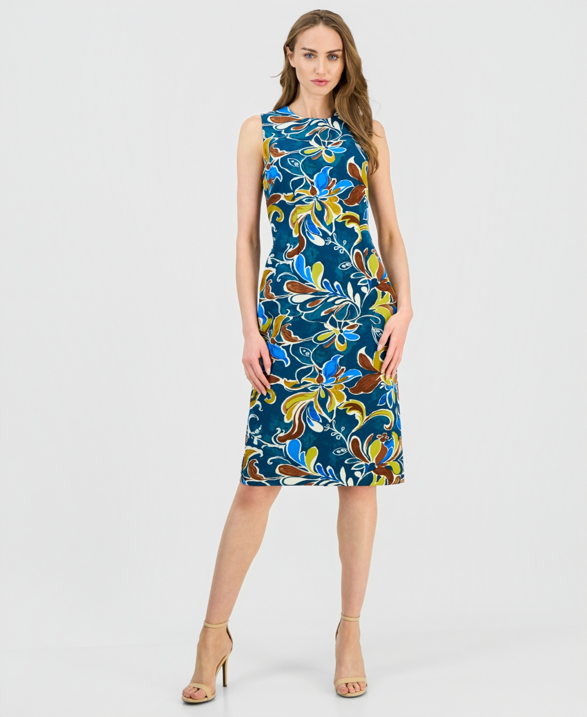 Anne Klein Women’s Printed Sleeveless Sheath Dress – INK TEAL MULTI Anne Klein Women’s Printed Sleeveless Sheath Dress – INK TEAL MULTI