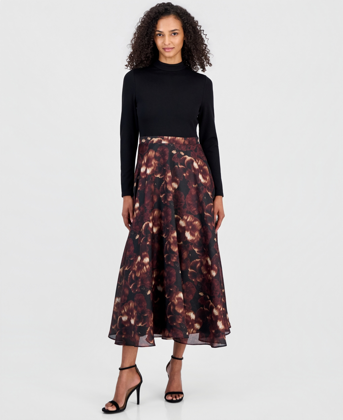 Anne Klein Women’s Serenity Mock-Neck Long-Sleeve Floral-Print Dress – Anne Black Multi Anne Klein Women’s Serenity Mock-Neck Long-Sleeve Floral-Print Dress – Anne Black Multi