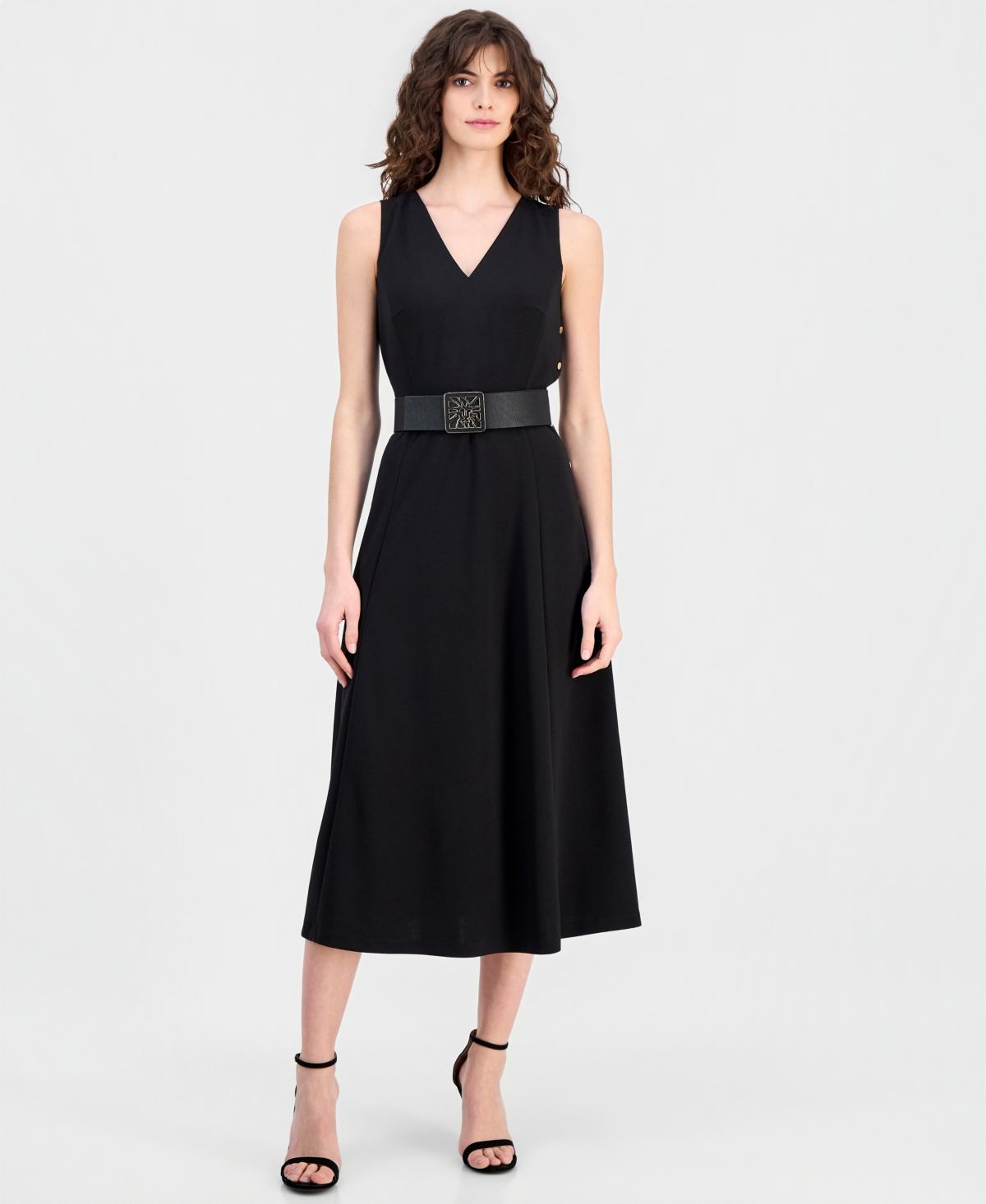 Anne Klein Women’s Side-Button Belted Midi Dress – ANNE BLACK
