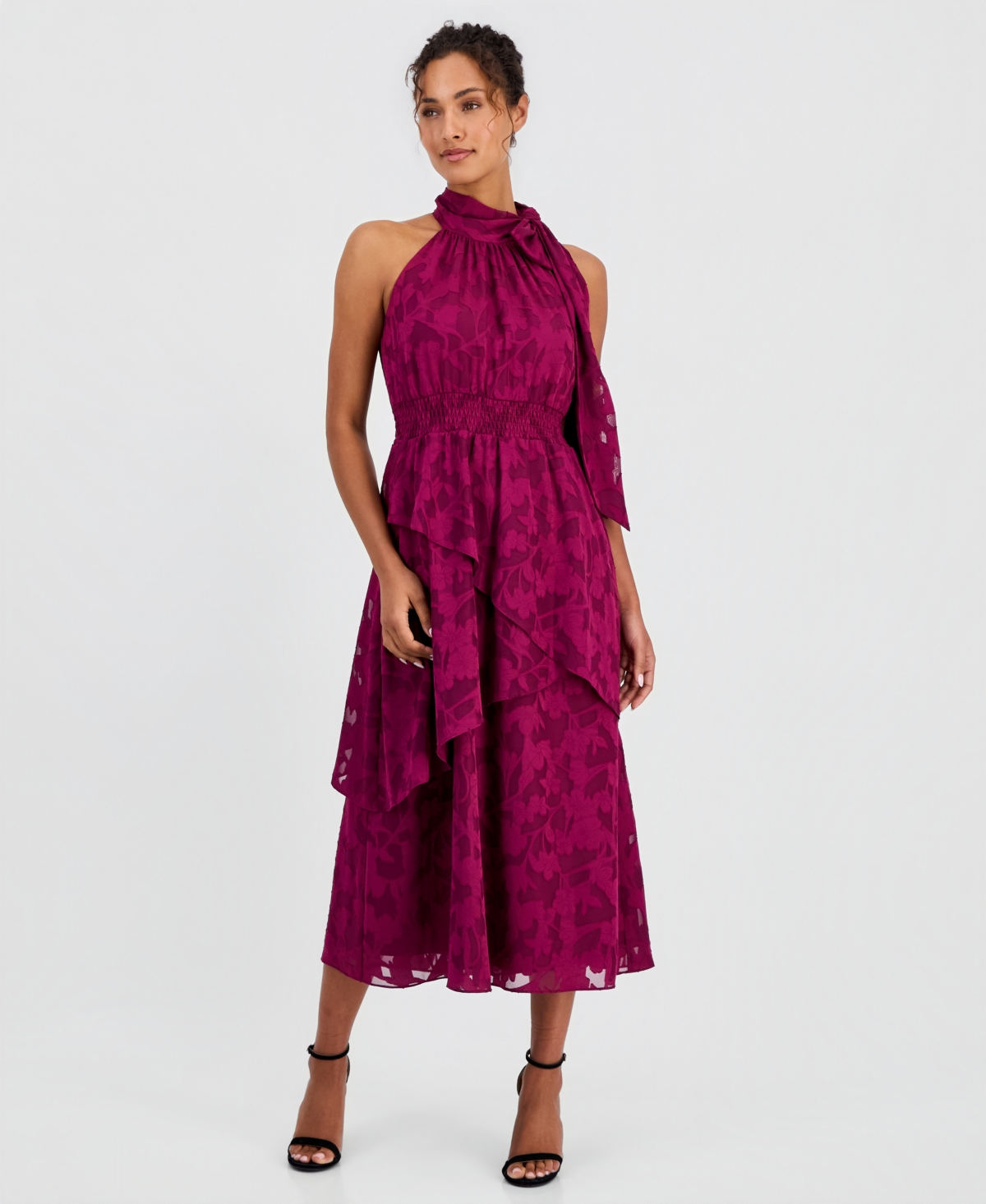Anne Klein Women’s Tiered Midi Dress – BEET Anne Klein Women’s Tiered Midi Dress – BEET