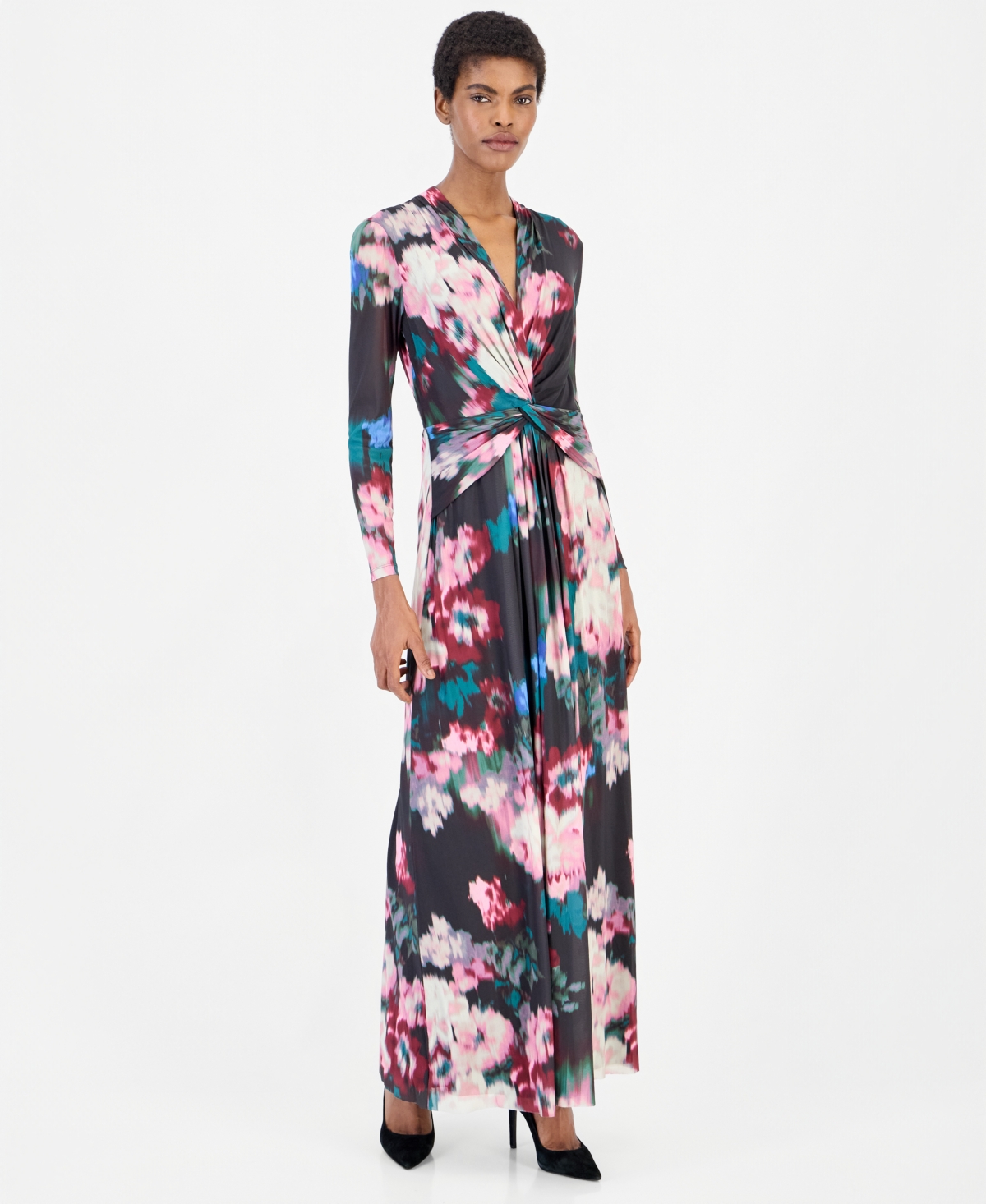 Anne Klein Women’s Twist Front Maxi Floral Long-Sleeve A-Line Dress – DEEP JADE MULTI Anne Klein Women’s Twist Front Maxi Floral Long-Sleeve A-Line Dress – DEEP JADE MULTI