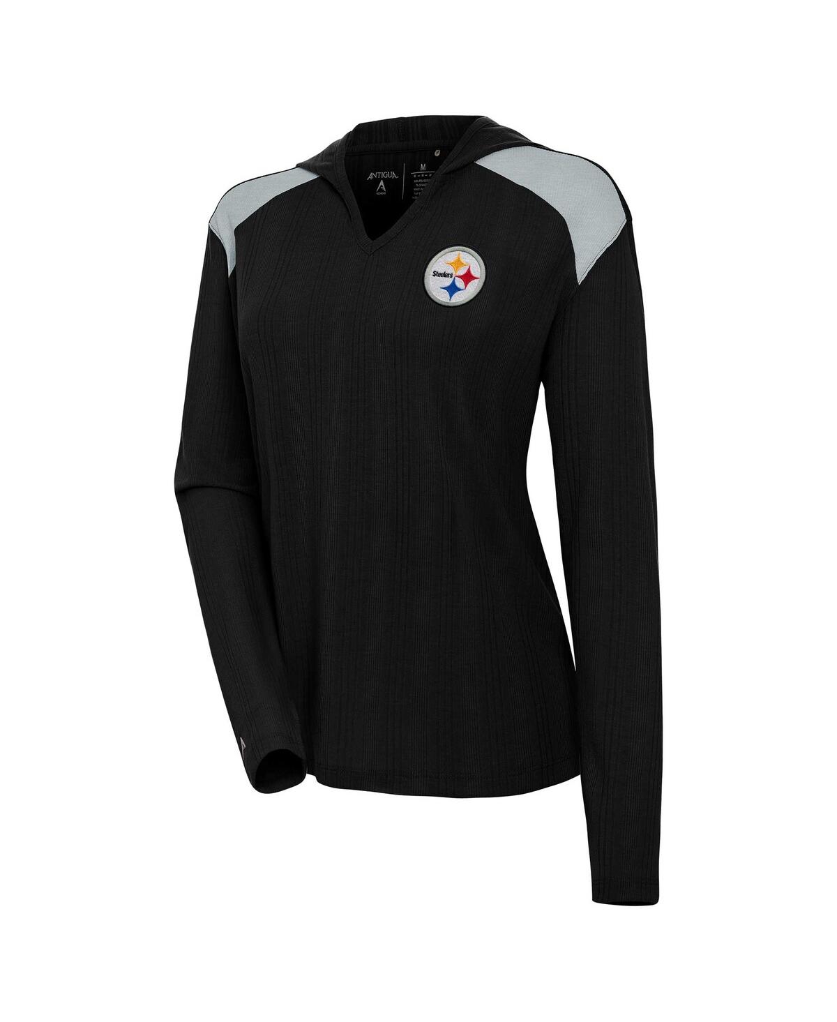 Antigua Women’s Black Pittsburgh Steelers Opulent Long Sleeve Hoodie T-Shirt – Black, Gray Antigua Women’s Black Pittsburgh Steelers Opulent Long Sleeve Hoodie T-Shirt – Black, Gray