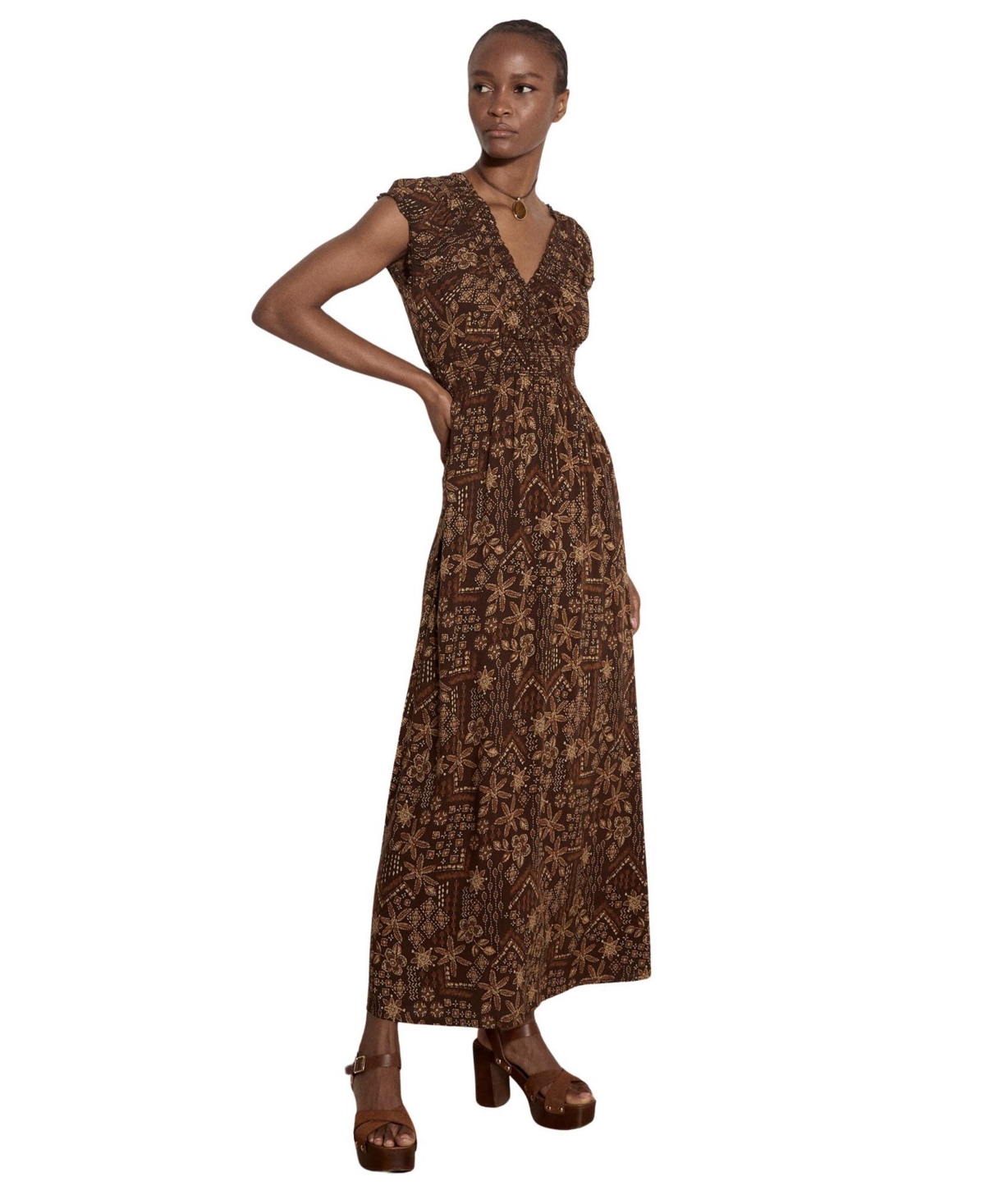 Apricot Women’s Batik Star Flower Maxi Dress – Brown