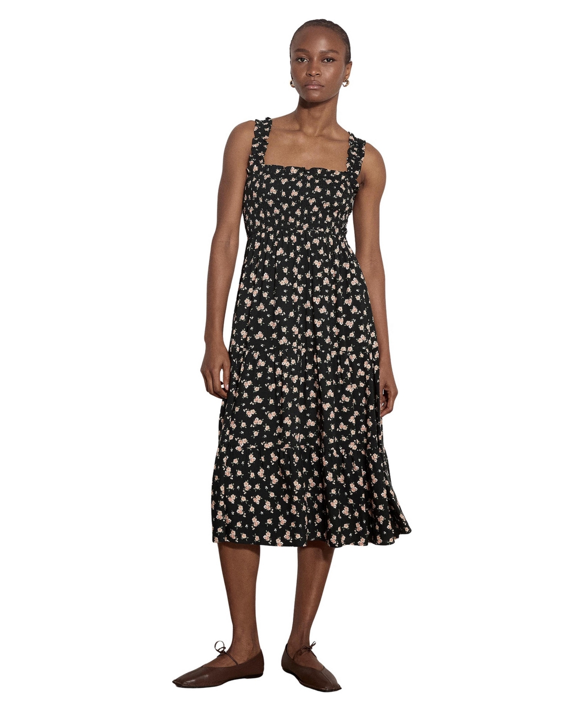 Apricot Women’s Floral-Print Square Neck Smocked Midi Dress – Peach Apricot Women’s Floral-Print Square Neck Smocked Midi Dress – Peach