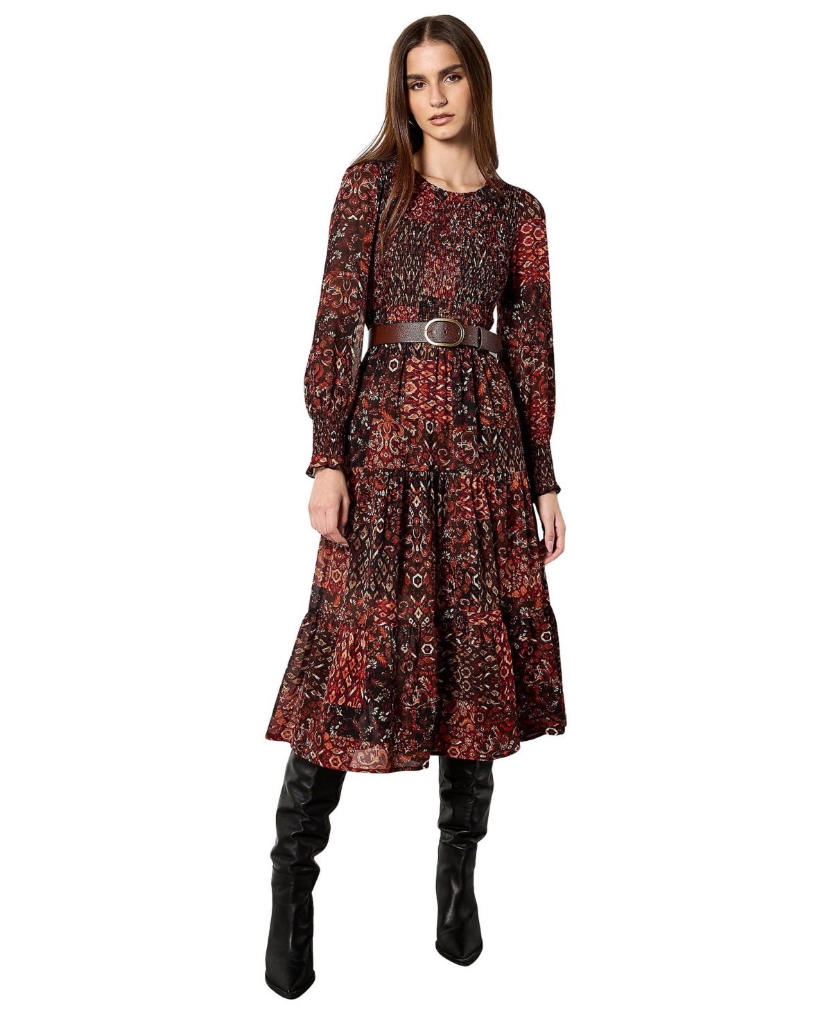Apricot Women’s Folk Ikat Smocked Midi Dress – Burgundy Apricot Women’s Folk Ikat Smocked Midi Dress – Burgundy