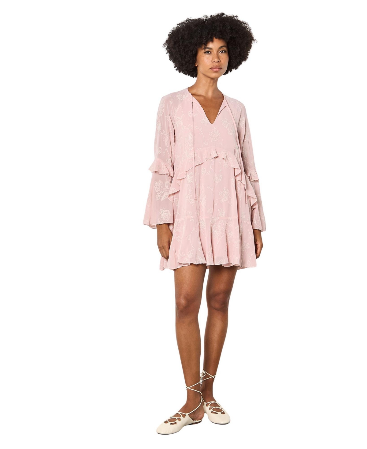 Apricot Women’s Paisley Embroidered Boho Dress – Pink