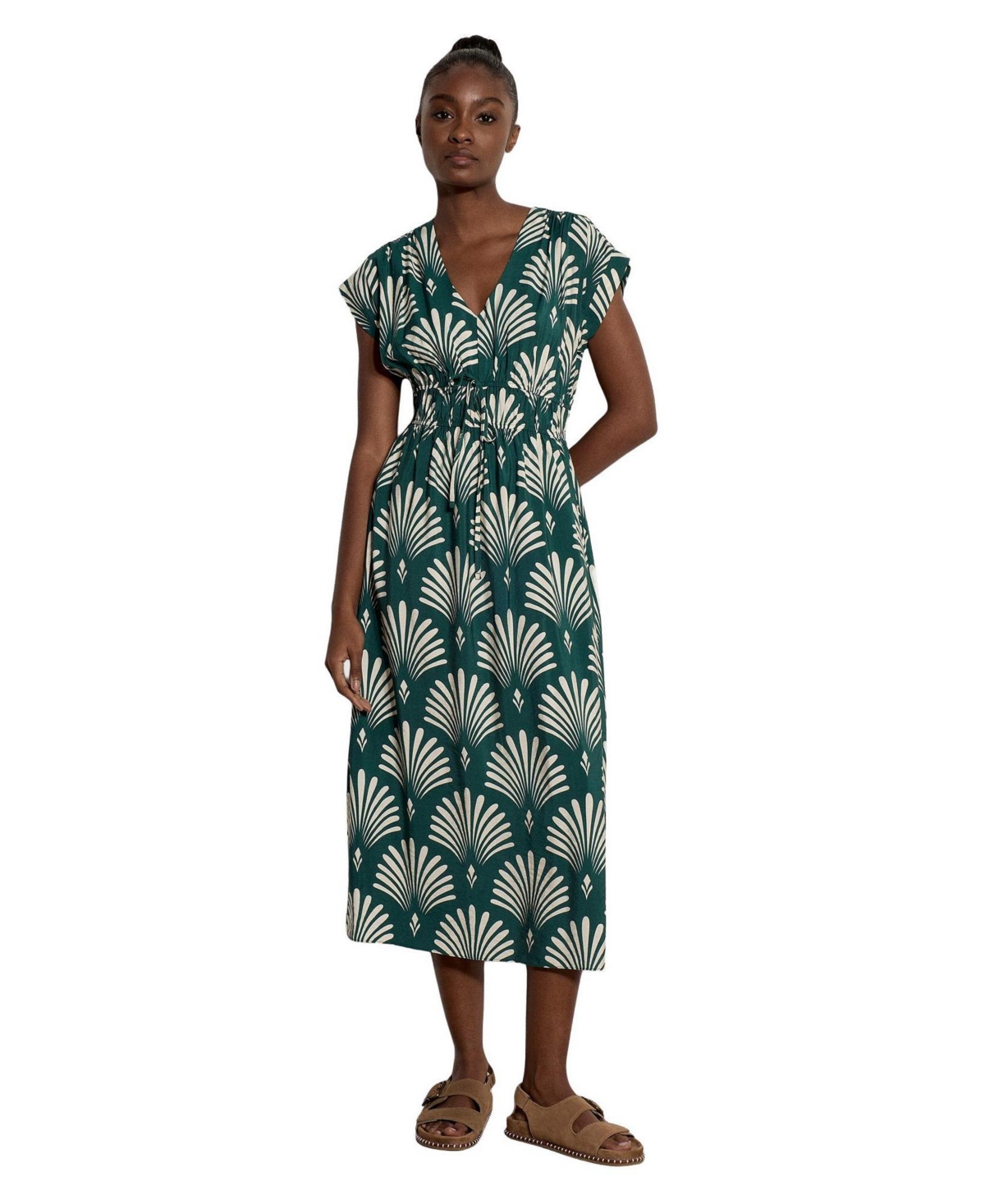 Apricot Women’s Palm Geo Smock Waist Dress – Green Apricot Women’s Palm Geo Smock Waist Dress – Green