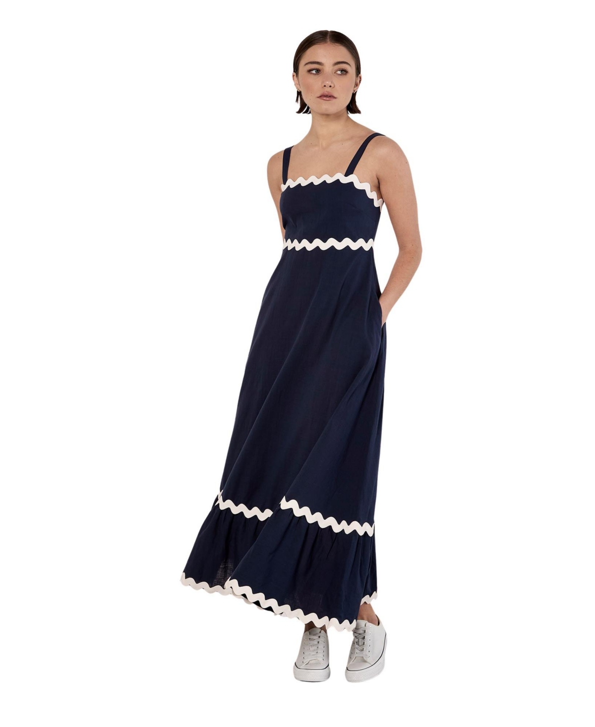 Apricot Women’s Rick Rack Trim Trapeze Midaxi Dress – Navy Apricot Women’s Rick Rack Trim Trapeze Midaxi Dress – Navy