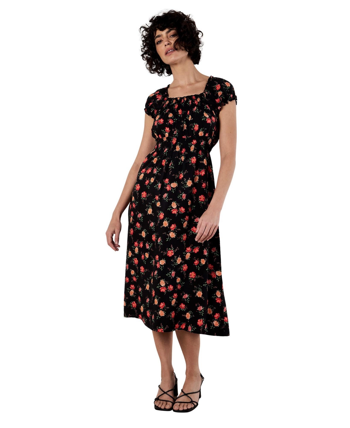 Apricot Women’s Rose Milkmaid Midi Dress – Black