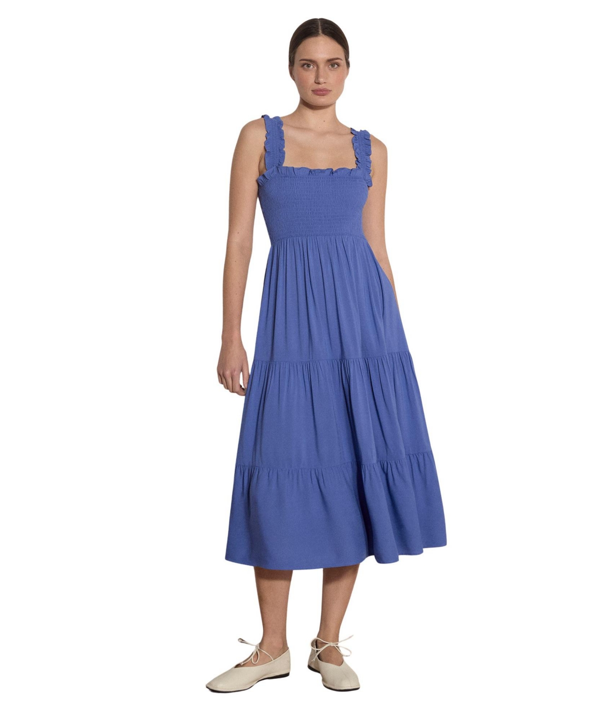 Apricot Women’s Slub Smock Tiered Midi Dress – Purple