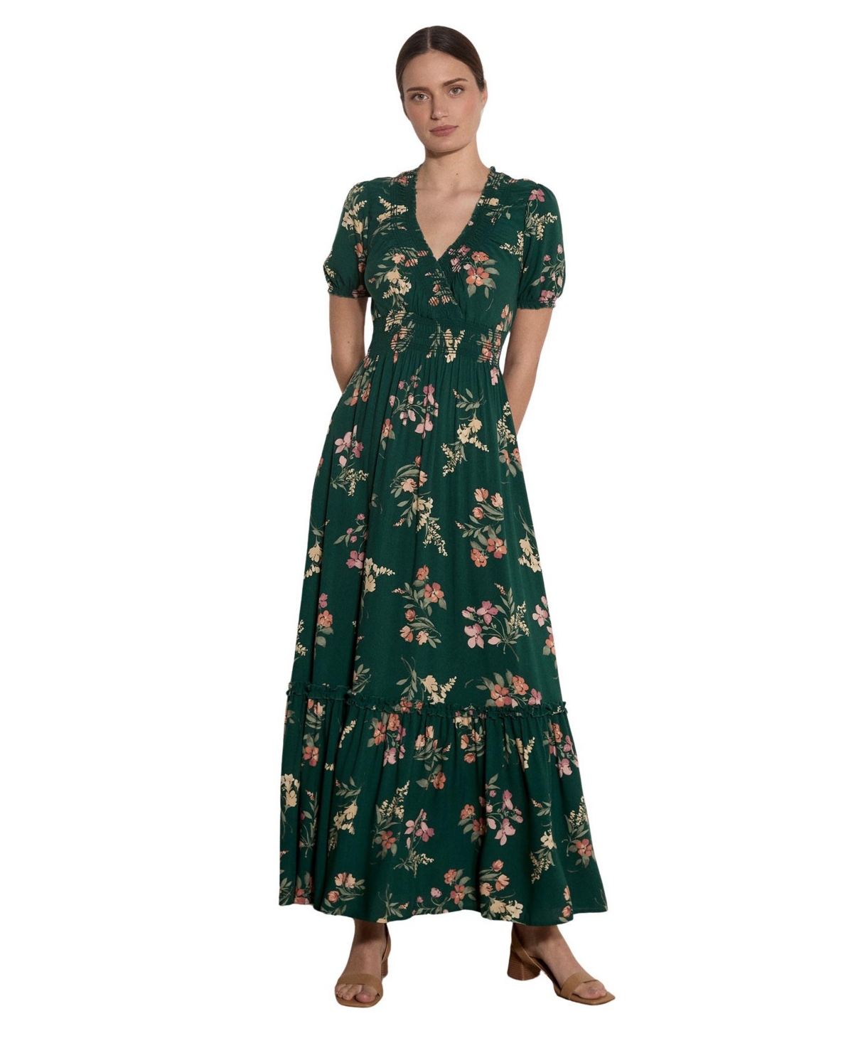 Apricot Women’s Watercolour Floral Tiered Maxi Dress – Green Apricot Women’s Watercolour Floral Tiered Maxi Dress – Green