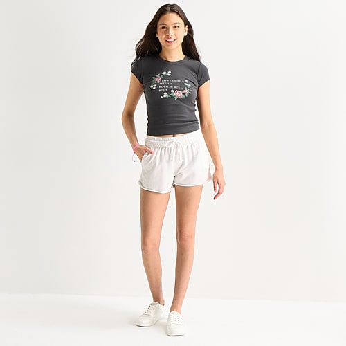 Arizona Juniors Womens Mid Rise Juniors Jogger Short, Large, White Arizona Juniors Womens Mid Rise Juniors Jogger Short, Large, White