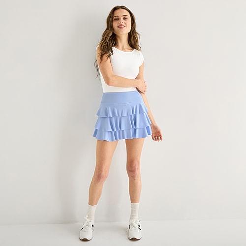Arizona Womens Juniors Mid Rise Mini Active Pleated Skirt, Large, Blue Arizona Womens Juniors Mid Rise Mini Active Pleated Skirt, Large, Blue