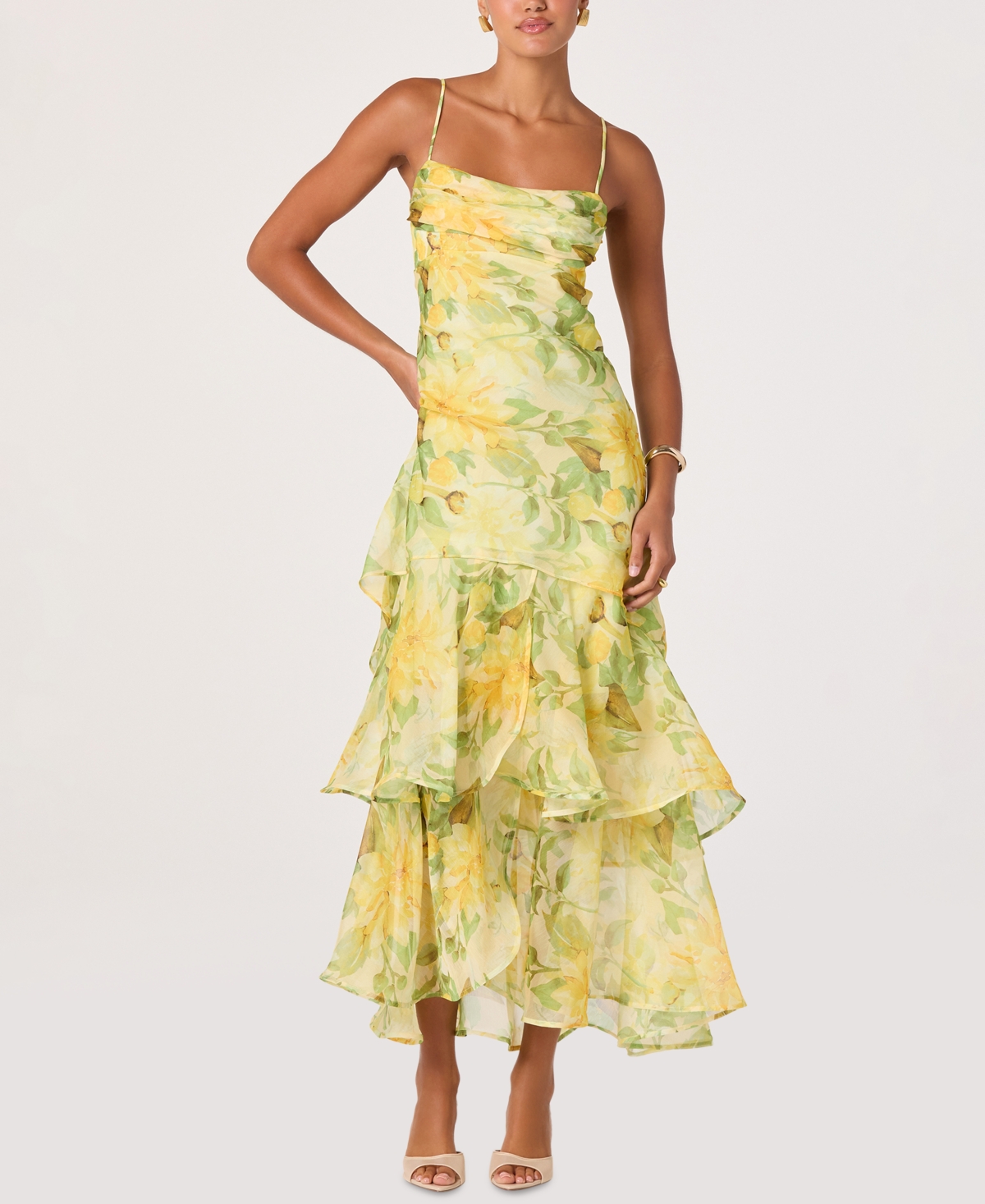Astr the Label Women’s Alison Sleeveless Tiered Dress – Yellow Floral Astr the Label Women’s Alison Sleeveless Tiered Dress – Yellow Floral