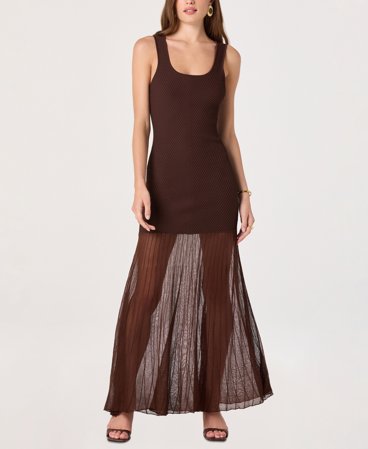 Astr the Label Women’s Drop-Waist Scoop Neck Maxi Dress – Brown