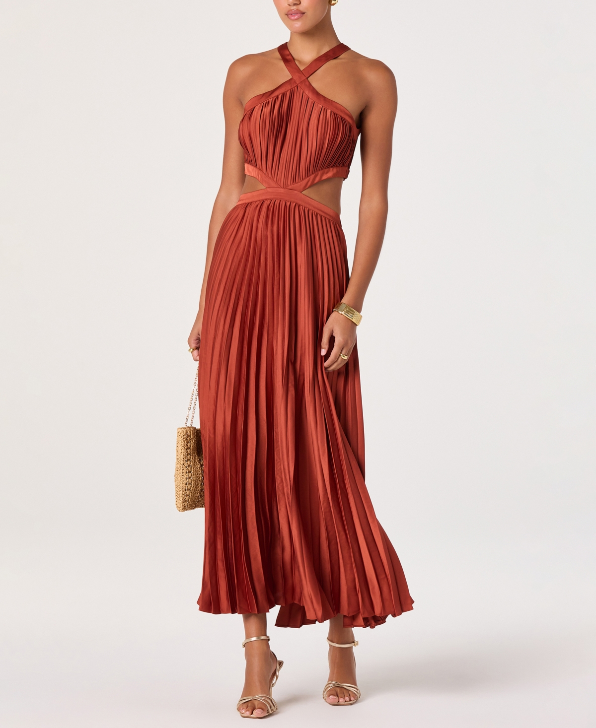 Astr the Label Women’s Halter Neck Pleated Midi Dress – Rust Astr the Label Women’s Halter Neck Pleated Midi Dress – Rust