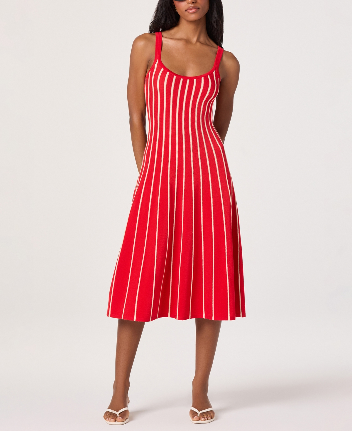 Astr the Label Women’s Irecia Scoop Neck Midi Sweater Dress – Red Stripe Astr the Label Women’s Irecia Scoop Neck Midi Sweater Dress – Red Stripe
