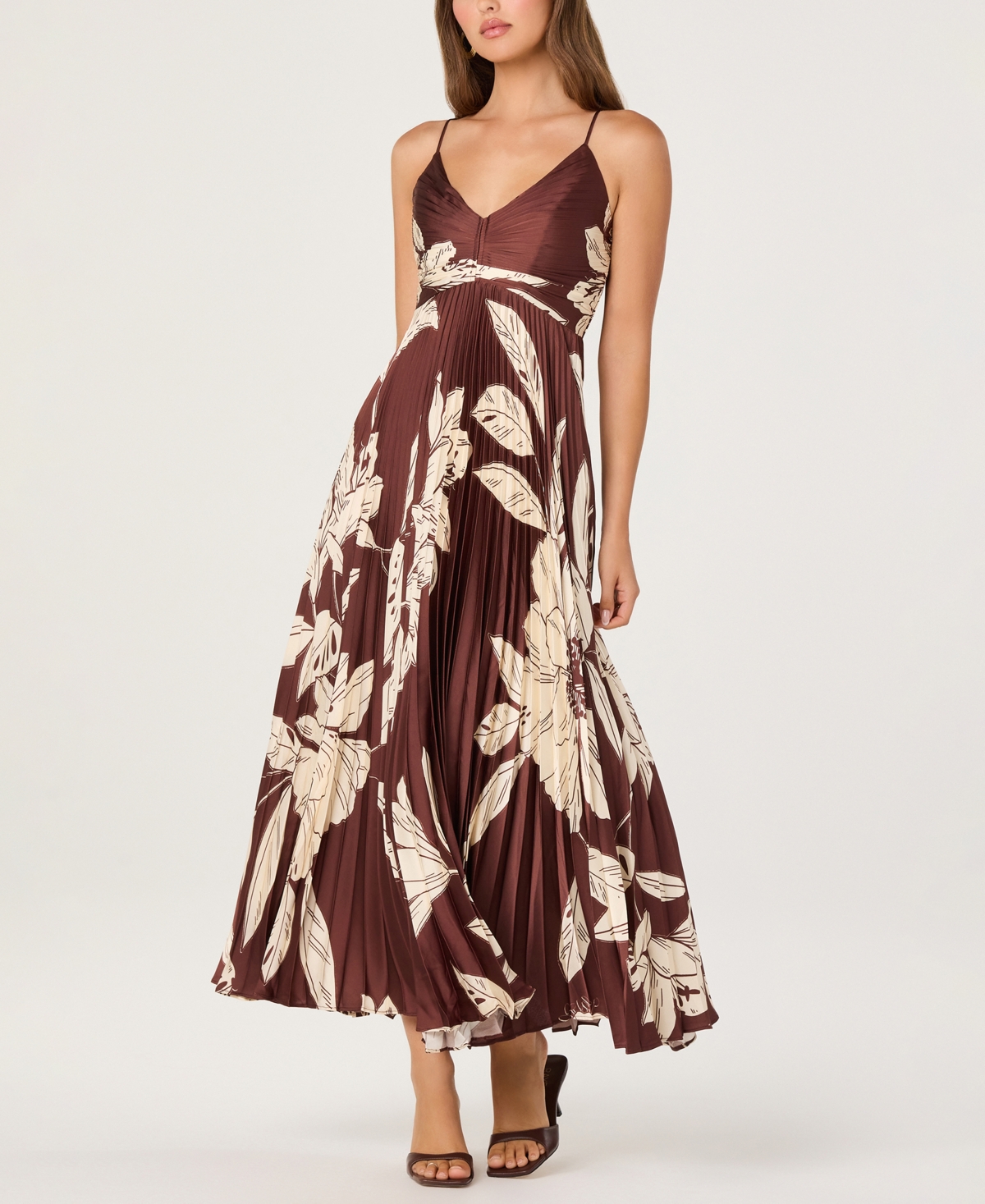 Astr the Label Women’s Printed V-Neck Maxi Dress – Brown Floral Astr the Label Women’s Printed V-Neck Maxi Dress – Brown Floral
