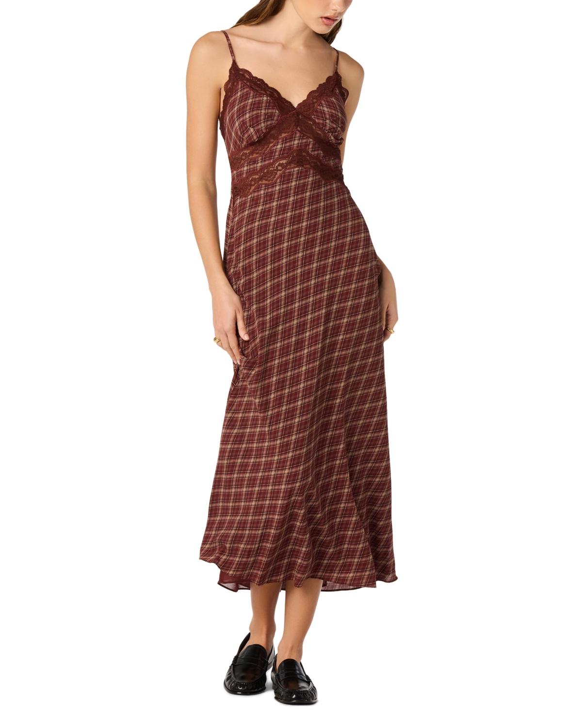 Astr the Label Women’s V-Neck Carin Dress – Wine Plaid