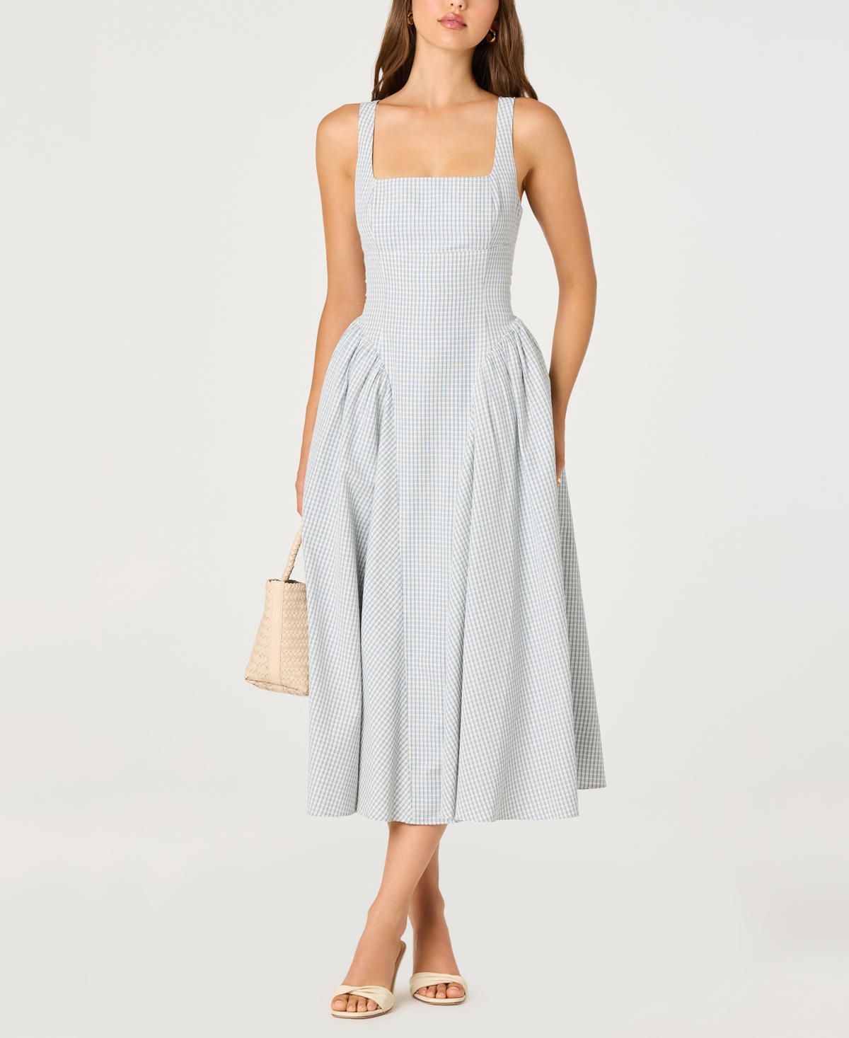 Astr the Label Women’s Vinya Square-Neck A-Line Midi Dress – Blue Plaid