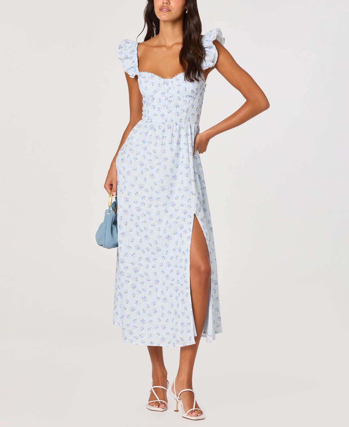 Astr the Label Women’s Wedelia Eyelet Corset Midi Dress – Blue Floral Astr the Label Women’s Wedelia Eyelet Corset Midi Dress – Blue Floral