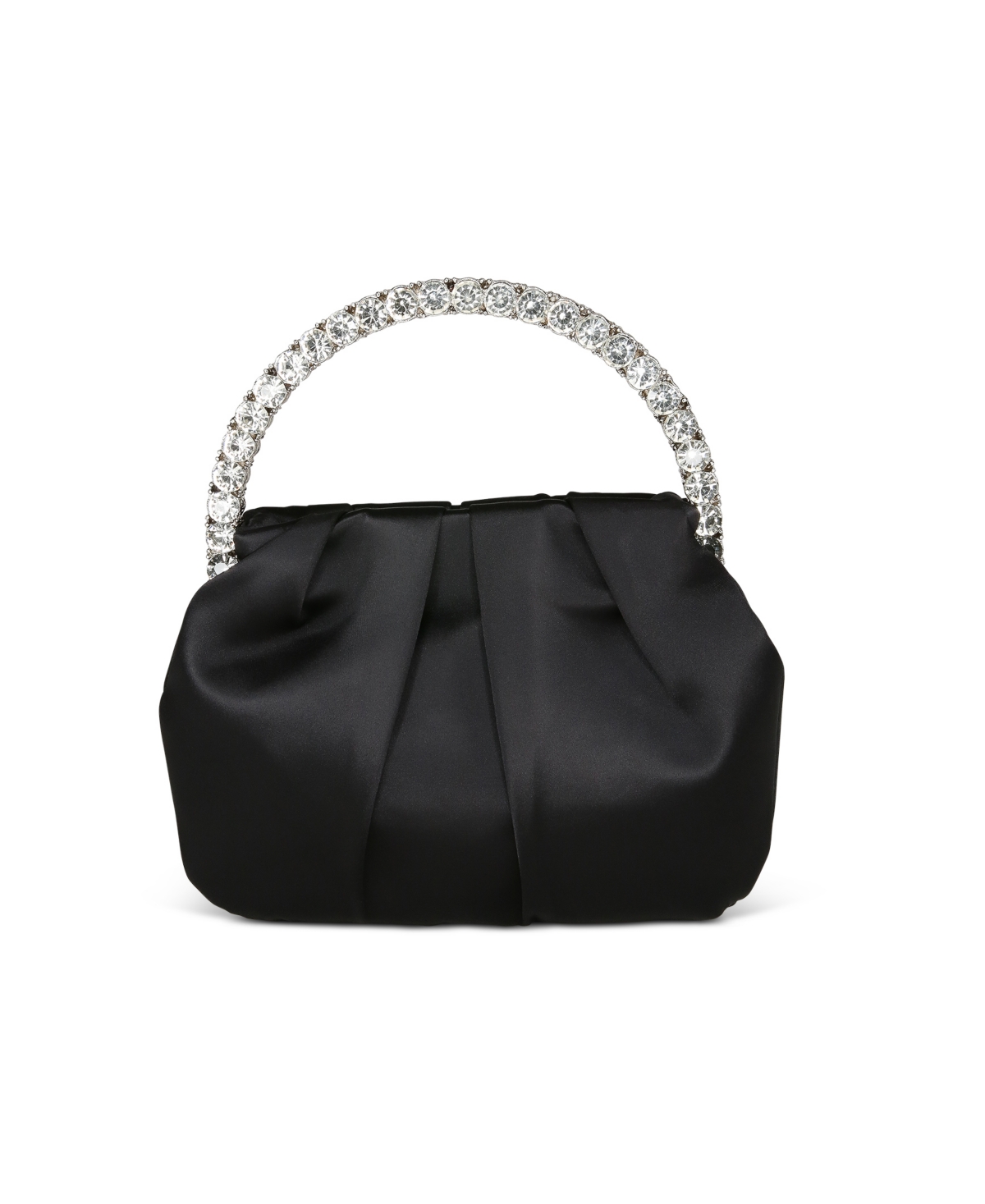 Audrey Satin Pouch with Rhinestone Handle Clutch – Black