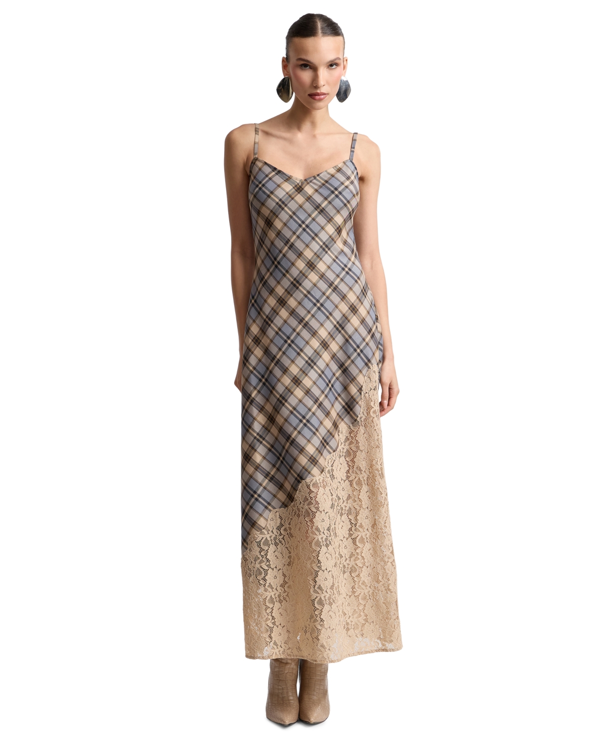 Avec Les Filles Women’s Bias V-Neck Maxi Dress – Light Brown Plaid Multi Avec Les Filles Women’s Bias V-Neck Maxi Dress – Light Brown Plaid Multi