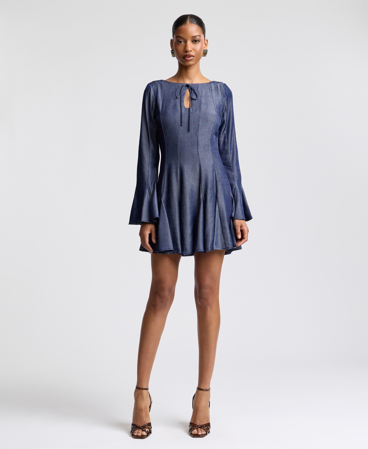 Avec Les Filles Women’s Boat Neck Bell Sleeve Mini Dress – Indigo Avec Les Filles Women’s Boat Neck Bell Sleeve Mini Dress – Indigo