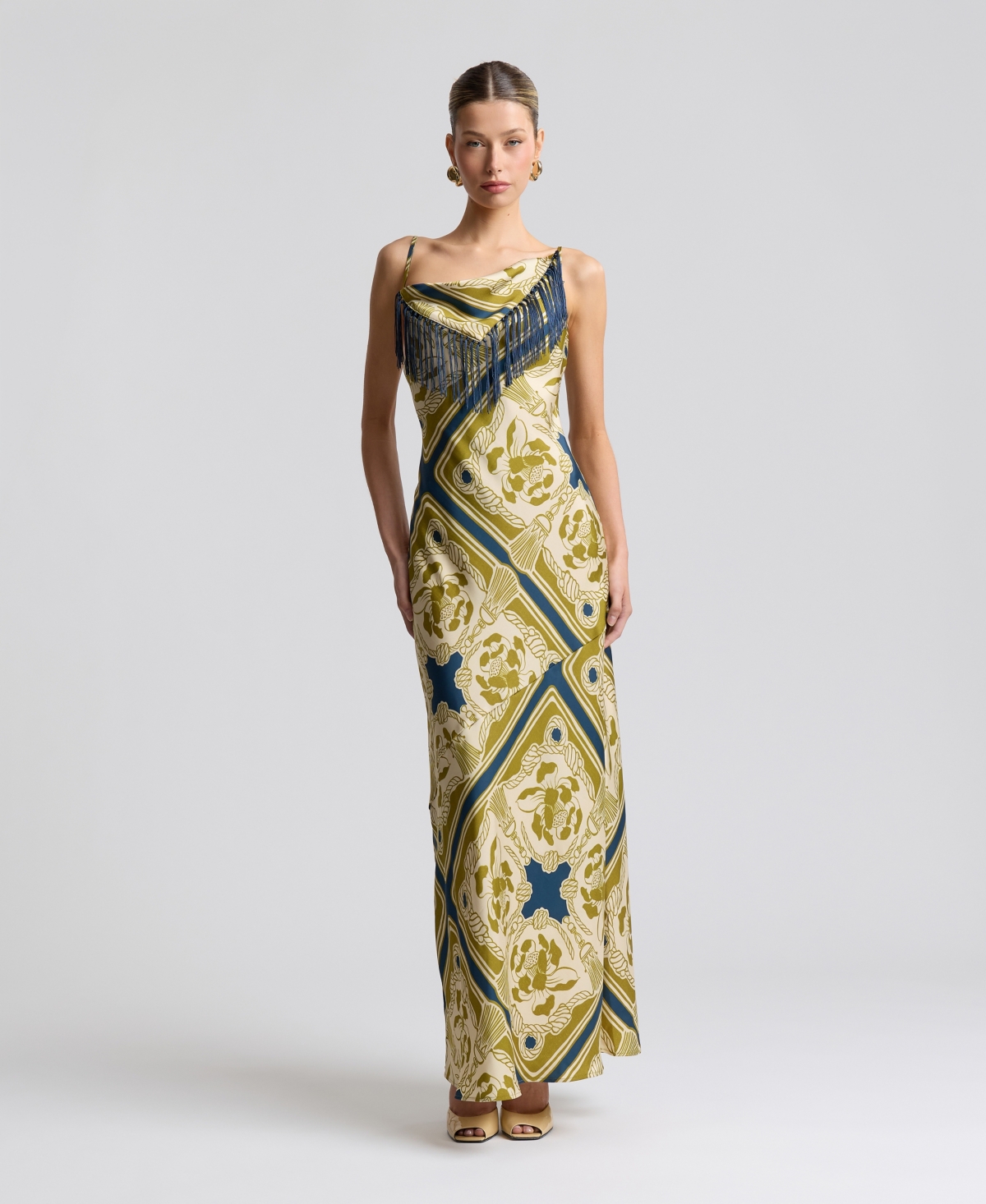 Avec Les Filles Women’s Cowl Neck Scarf Print Maxi Dress – Monaco Harbor Avec Les Filles Women’s Cowl Neck Scarf Print Maxi Dress – Monaco Harbor