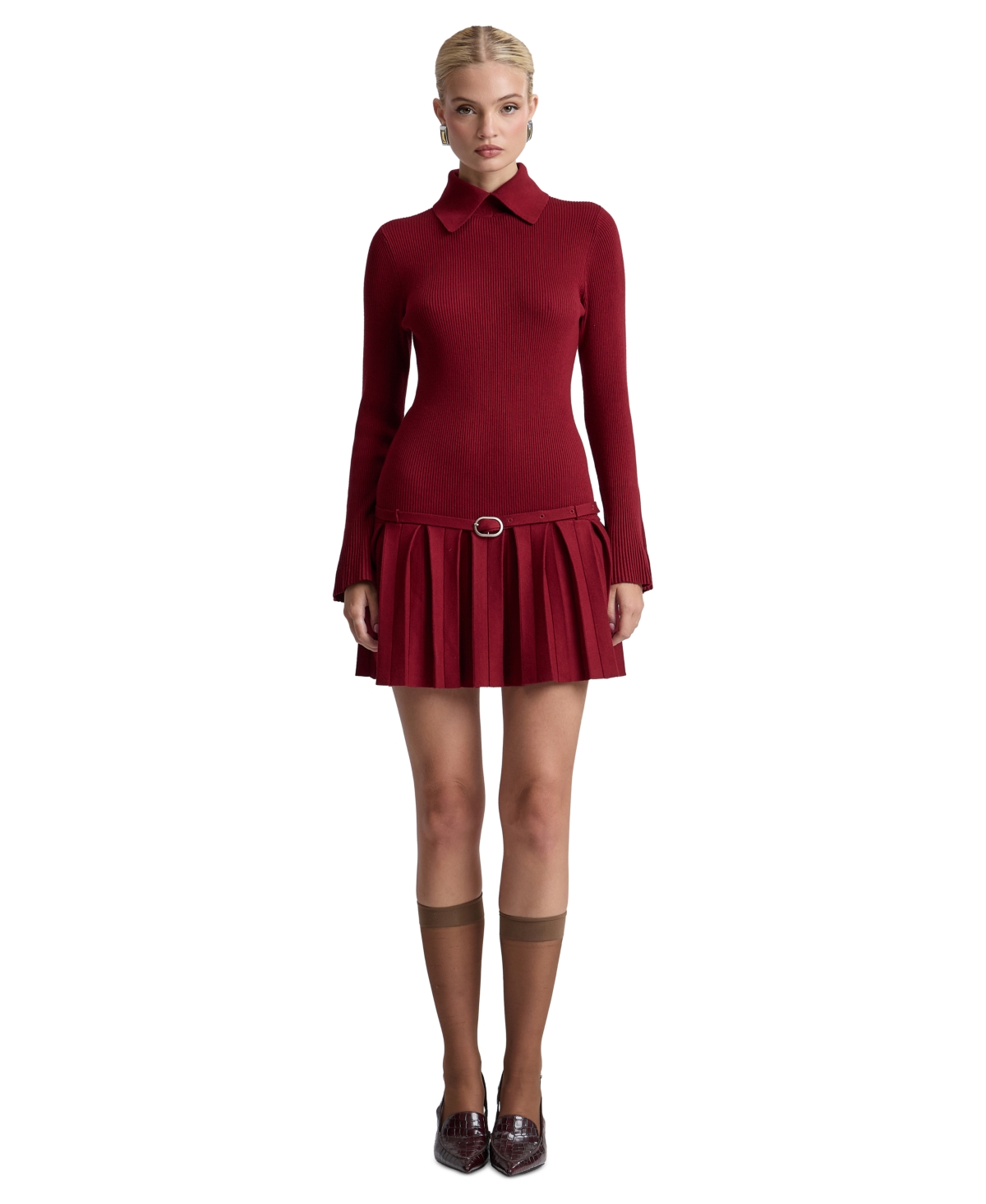Avec Les Filles Women’s Drop-Waist Pleated Mini Dress – Red Avec Les Filles Women’s Drop-Waist Pleated Mini Dress – Red