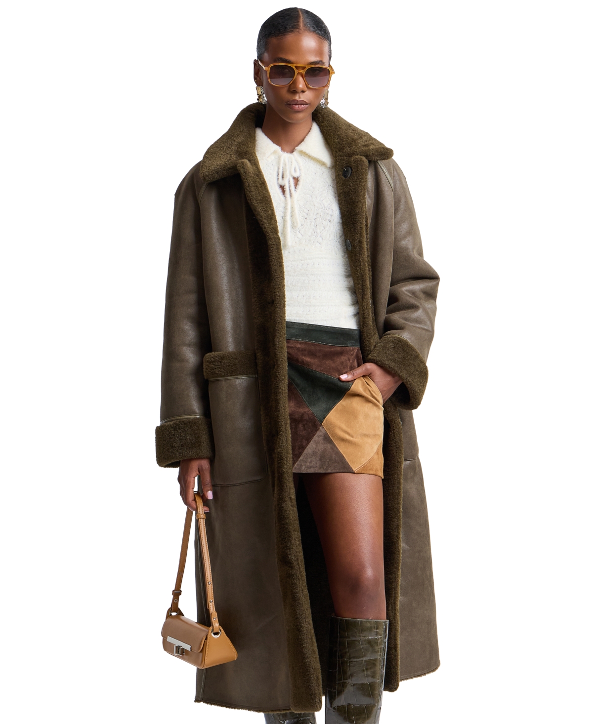 Avec Les Filles Women’s Maxi Reversible Faux Fur Coat – Dark Olive Avec Les Filles Women’s Maxi Reversible Faux Fur Coat – Dark Olive