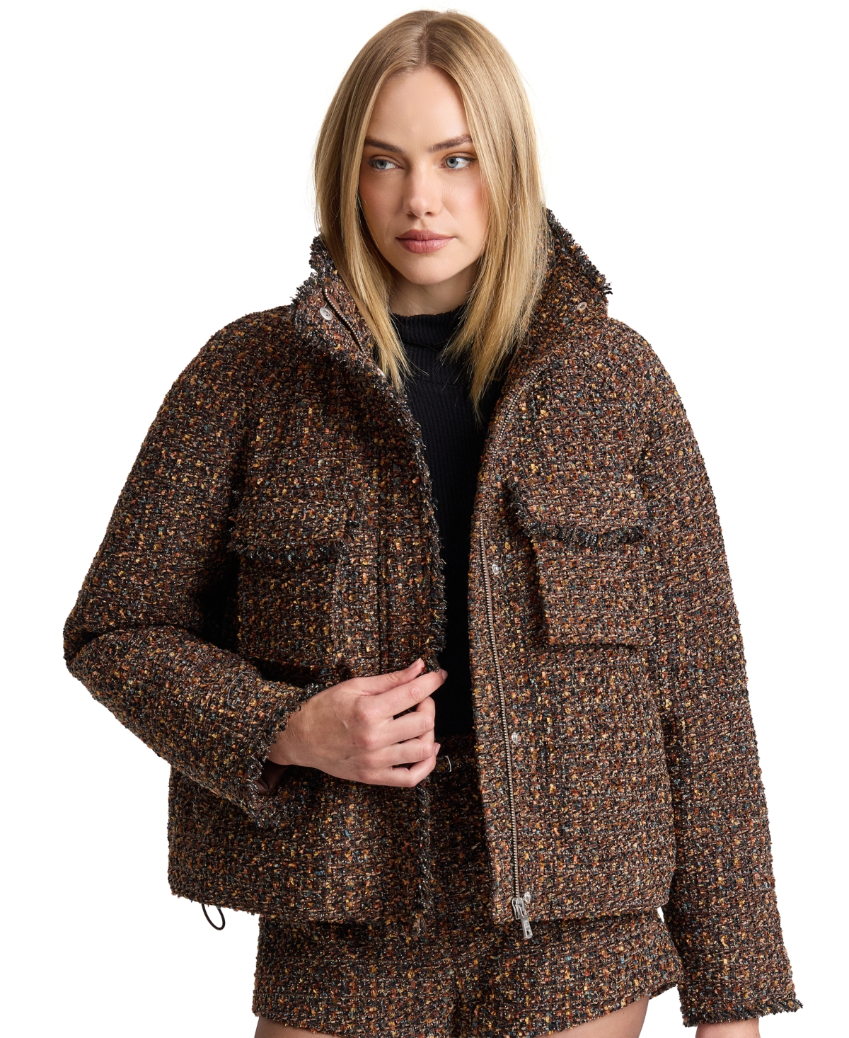 Avec Les Filles Women’s Mock Neck Raglan Puffer Jacket – Warm Autumn Multi Avec Les Filles Women’s Mock Neck Raglan Puffer Jacket – Warm Autumn Multi