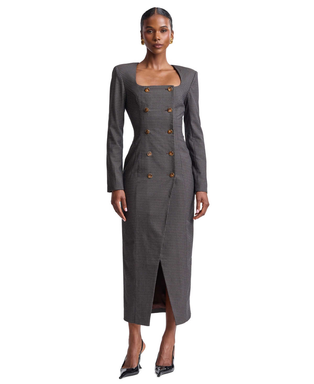 Avec Les Filles Women’s Plaid Long-Sleeve Double-Breasted Midi Dress – Brown Multi Plaid Avec Les Filles Women’s Plaid Long-Sleeve Double-Breasted Midi Dress – Brown Multi Plaid