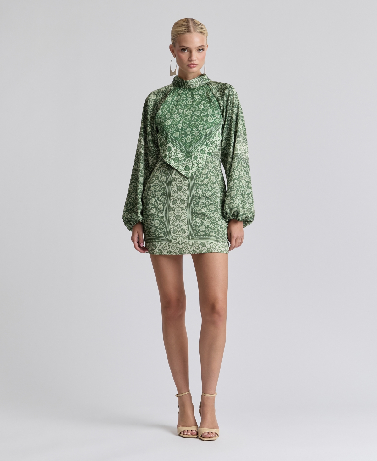 Avec Les Filles Women’s Printed Satin High Neck Scarf Mini Dress – Green Autumn Poppy Scarf Avec Les Filles Women’s Printed Satin High Neck Scarf Mini Dress – Green Autumn Poppy Scarf