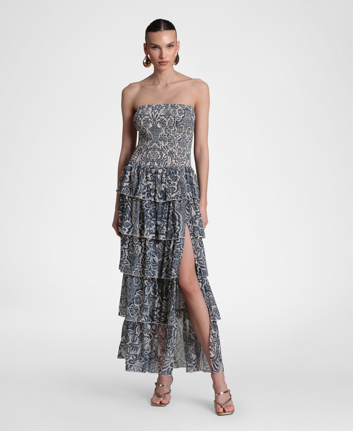 Avec Les Filles Women’s Printed Smocked-Bodice Ruffle-Tiered Maxi Dress – Lotus Batik Avec Les Filles Women’s Printed Smocked-Bodice Ruffle-Tiered Maxi Dress – Lotus Batik
