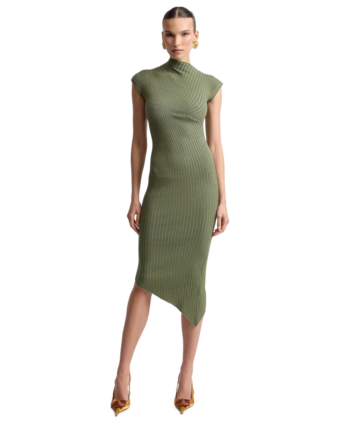 Avec Les Filles Women’s Radial-Rib Midi Dress – Olive Multi