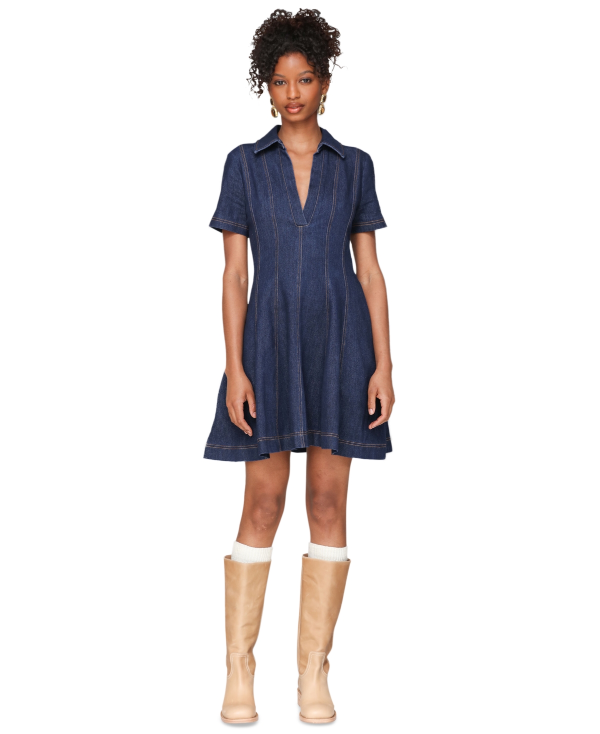 Avec Les Filles Women’s Red Fit-and-Flare Collared Mini Dress – Royal Rinse Avec Les Filles Women’s Red Fit-and-Flare Collared Mini Dress – Royal Rinse