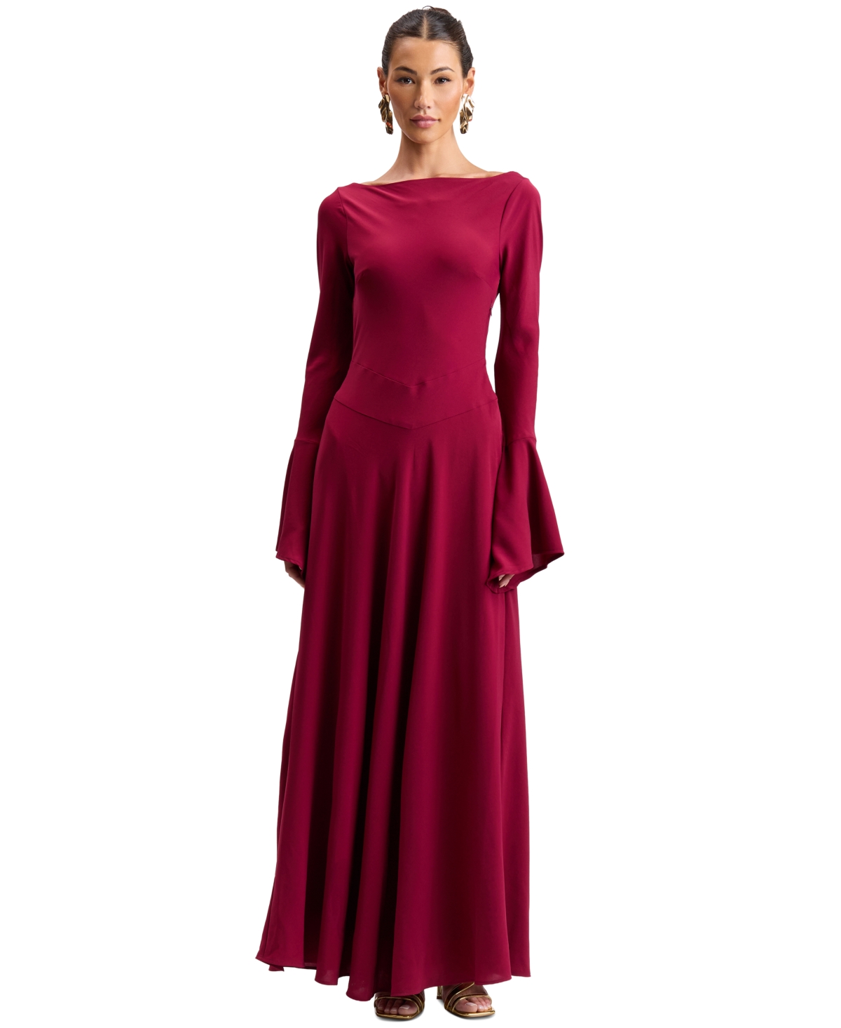 Avec Les Filles Women’s Romantic Lace-Up Back Basque Waist Long High-Low Ruffle Sleeves Maxi Dress – Burgundy Avec Les Filles Women’s Romantic Lace-Up Back Basque Waist Long High-Low Ruffle Sleeves Maxi Dress – Burgundy