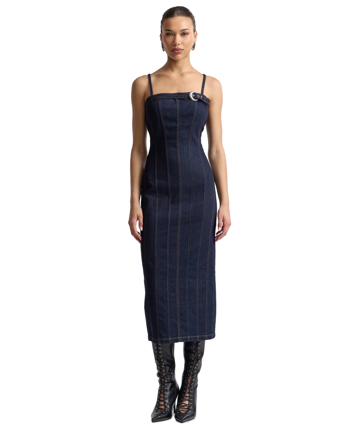 Avec Les Filles Women’s Seamed Midi Dress – Dark Rinse