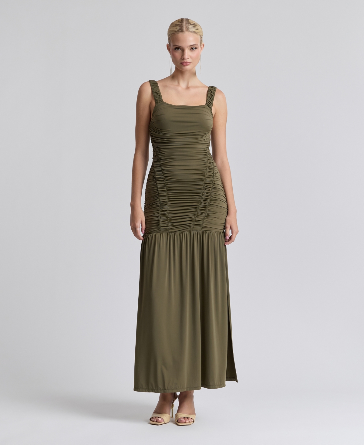 Avec Les Filles Women’s Shirred Mesh Drop Waist Maxi Dress – Deep Teal Avec Les Filles Women’s Shirred Mesh Drop Waist Maxi Dress – Deep Teal
