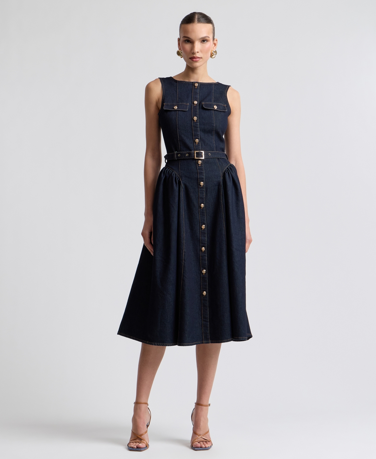 Avec Les Filles Women’s Sleeveless Denim Midi Dress – Dark Rinse