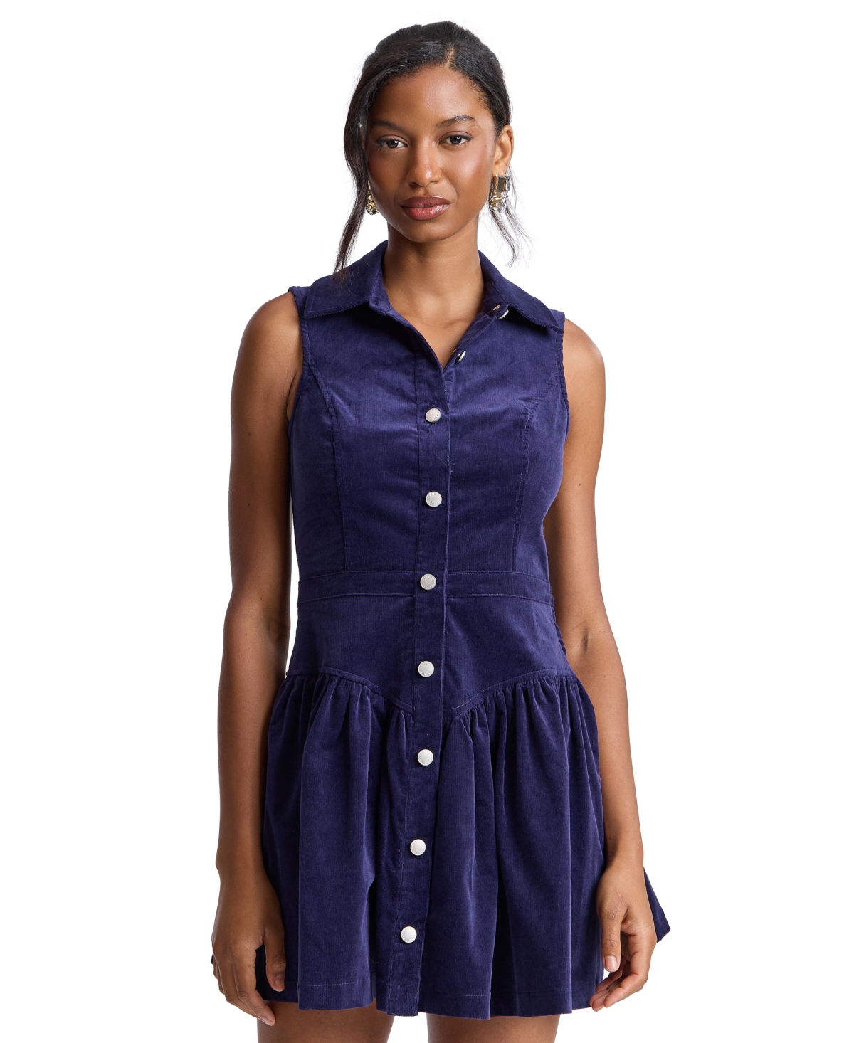 Avec Les Filles Women’s Stretch Corduroy Collared Sleeveless Mini Dress – Navy Avec Les Filles Women’s Stretch Corduroy Collared Sleeveless Mini Dress – Navy