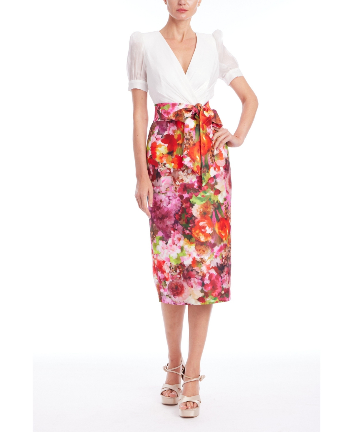 Badgley Mischka Women’s Floral Mock Two-Piece Midi Cocktail Dress – Pink multi