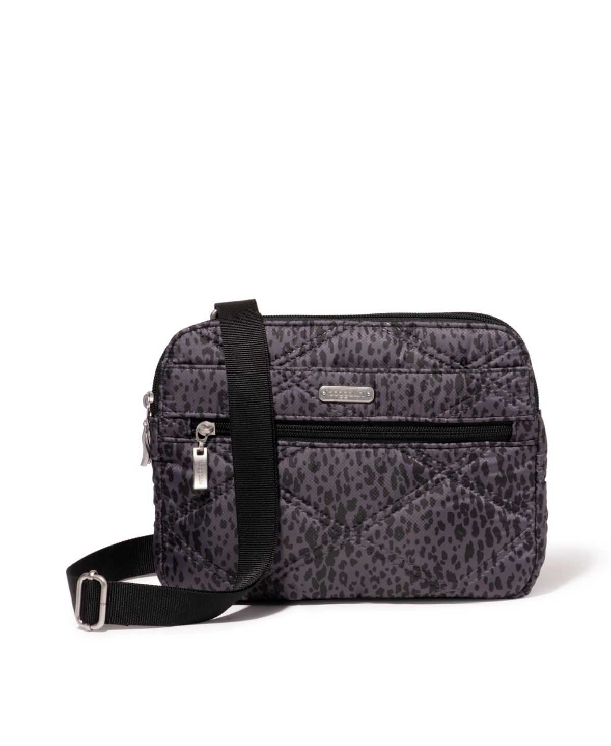 Baggalini Quilted Double Zip Anytime Crossbody Bag – Charcoal Snakeskin Quilt Baggalini Quilted Double Zip Anytime Crossbody Bag – Charcoal Snakeskin Quilt