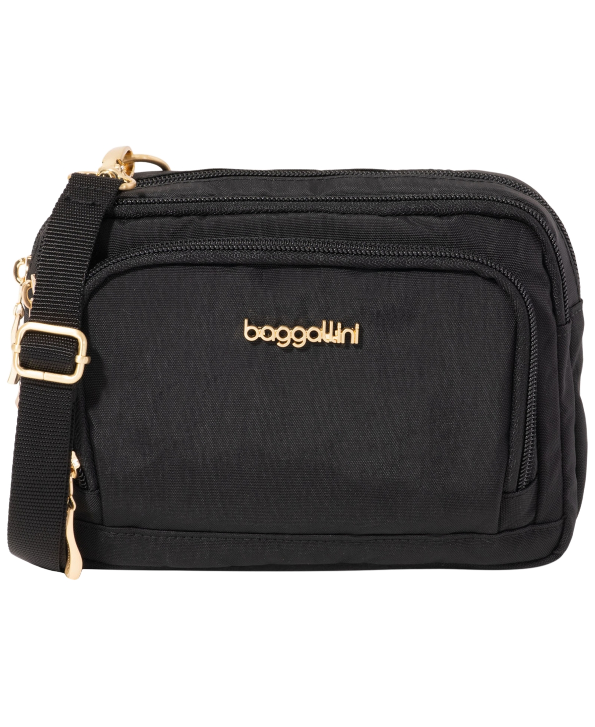 Baggallini Trifecta Small Crossbody Handbag – Black W,Gold Hardware