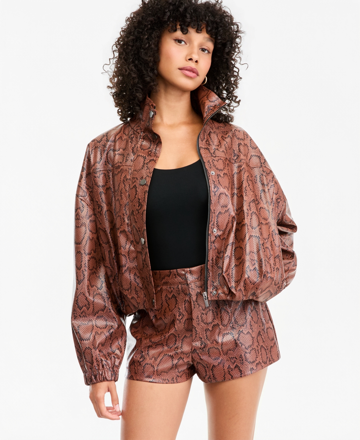 Bar Iii Women’s Snake-Print Cropped Lightweight Bomber Jacket, Macy’s Exclusive – Brown Snake Bar Iii Women’s Snake-Print Cropped Lightweight Bomber Jacket, Macy’s Exclusive – Brown Snake
