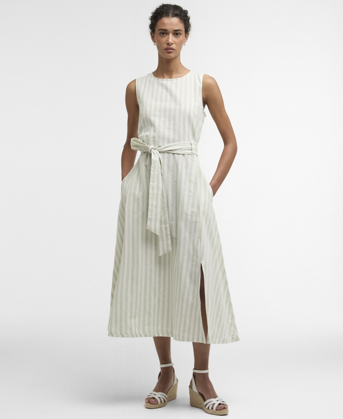 Barbour Women’s Inez Sleeveless Striped Midi Dress – Spearmint Stripe