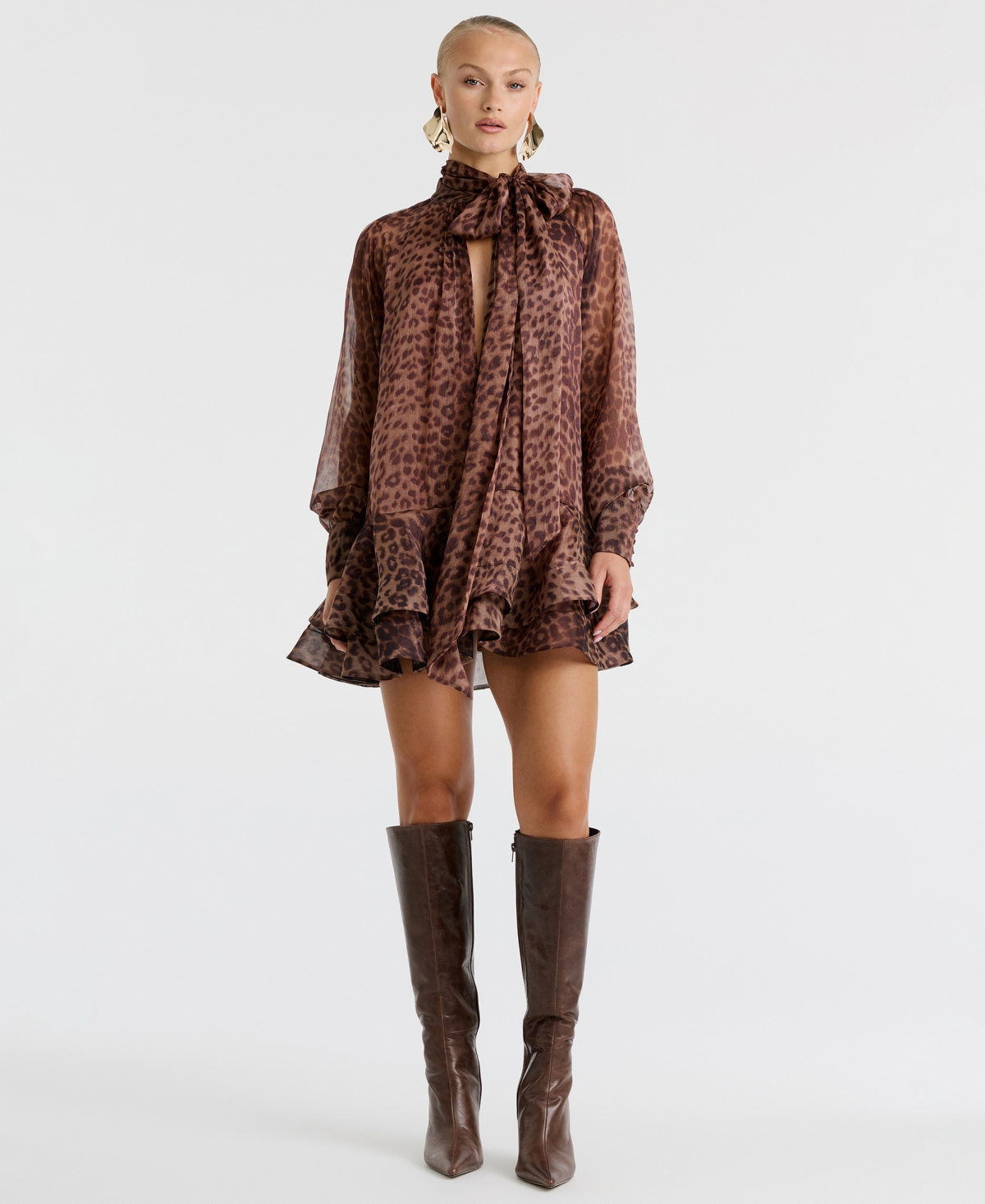 Bardot Women’s Mock Neck Adrie Babydoll Mini Dress – Leopard Bardot Women’s Mock Neck Adrie Babydoll Mini Dress – Leopard