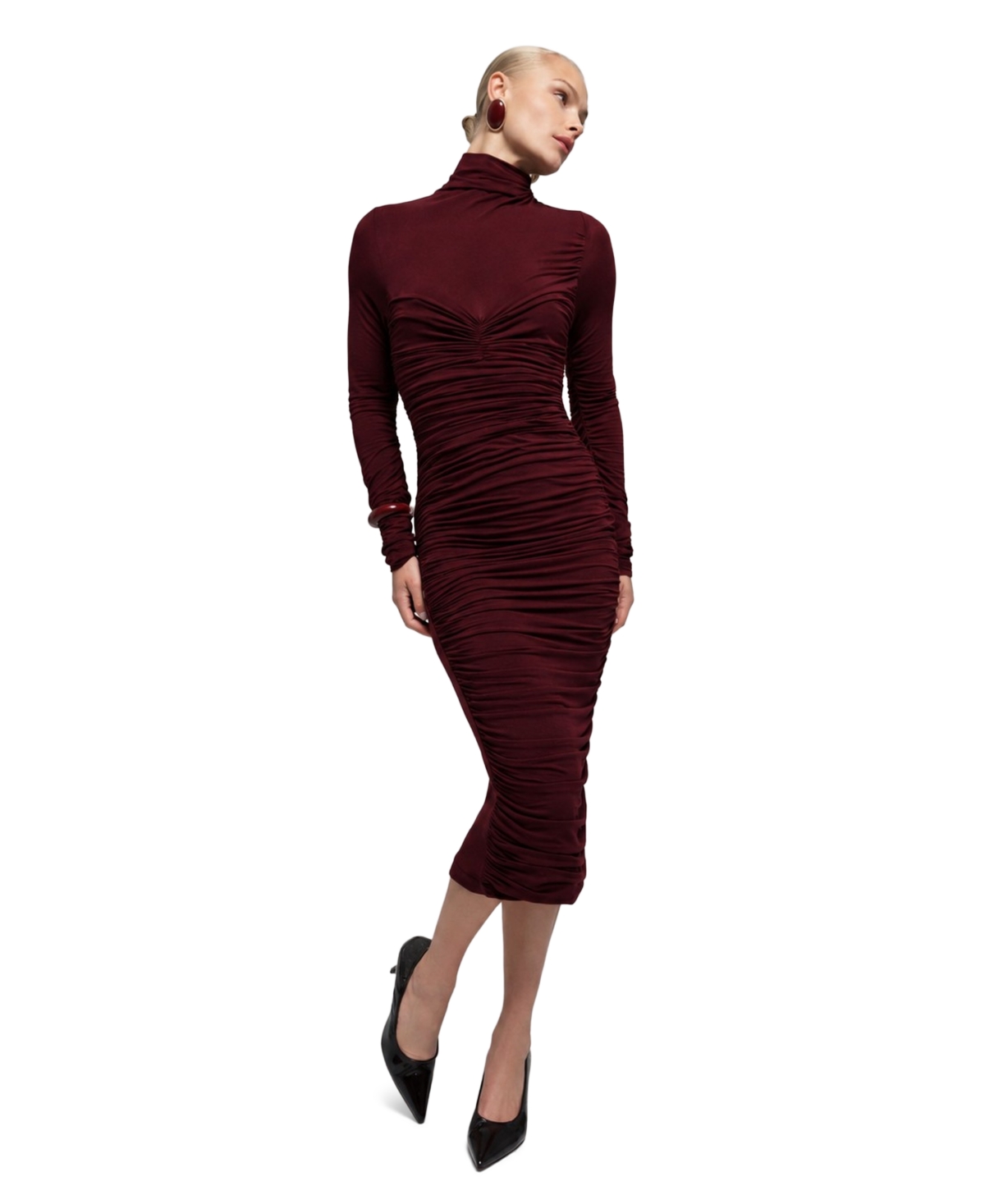 Bardot Women’s Mock Neck Knit Midi Dress – Burgundy